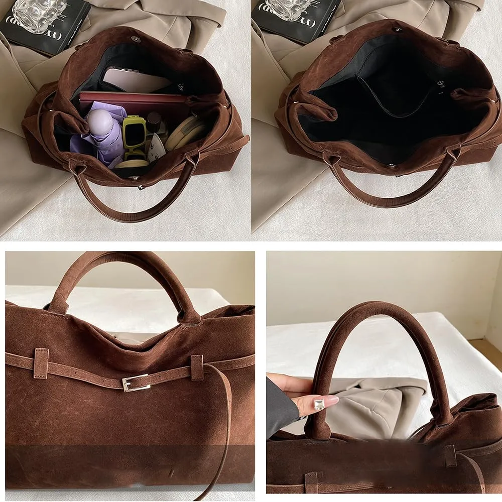 Modavo Vintage Suede Tote Bag, Women's Large Brown Suede Handbag with Top Handles