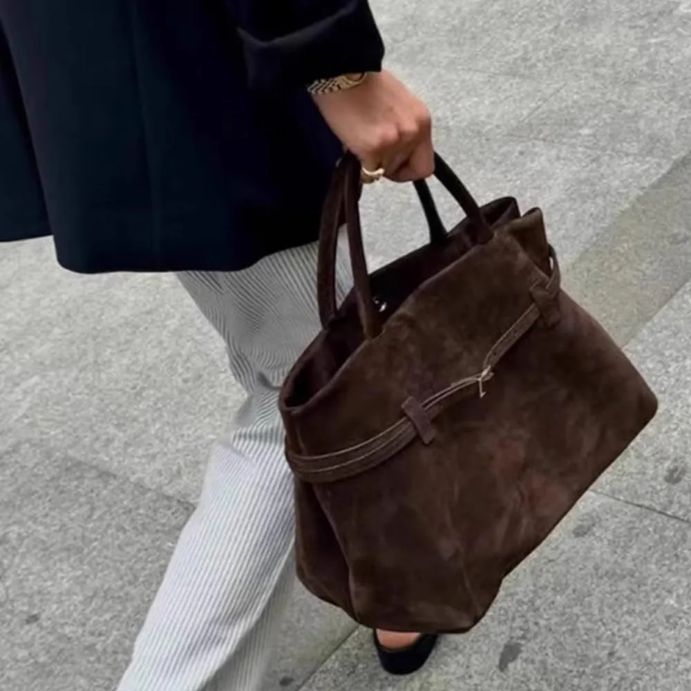 Modavo Vintage Suede Tote Bag, Women's Large Brown Suede Handbag with Top Handles