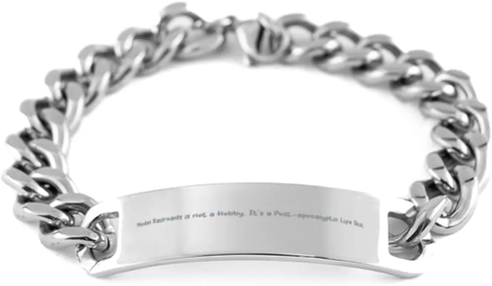 Model Railroads is not a Hobby. It's. Cuban Chain Bracelet, Model Railroads Engraved Bracelet, Best Gifts for Model Railroads, Model Trains, Train Sets, Toy Trains, Railway