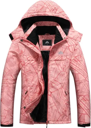 MOERDENG Women's Ski Jacket Warm Winter Coat Hooded Snowboarding Jackets Waterproof Mountain Windbreaker for Hiking Traval