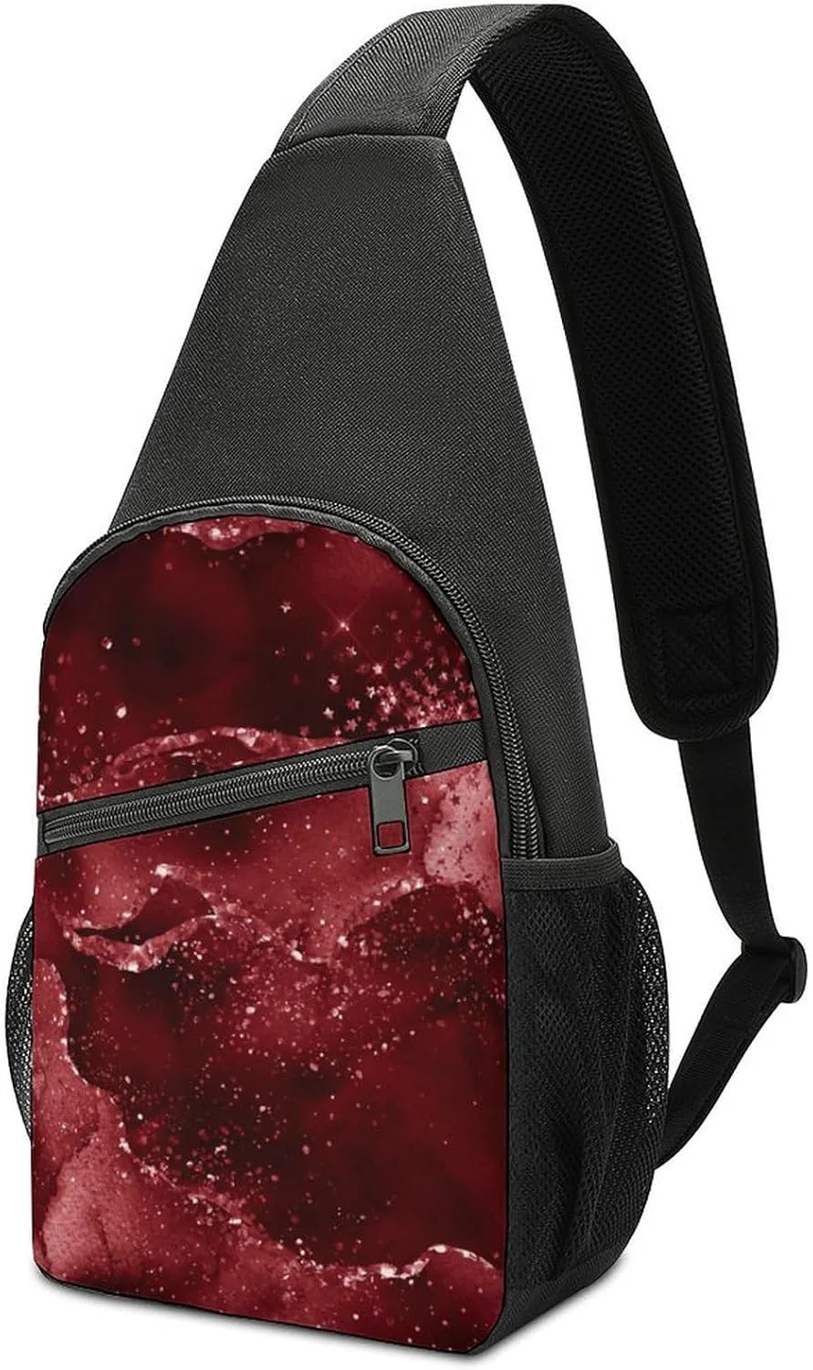 Moody Crimson Agate Dark Blood Red Jewel Tone Unisex Chest Bag, Travel, Running, Hiking Sports Bag, Portable Mobile Phone Bag