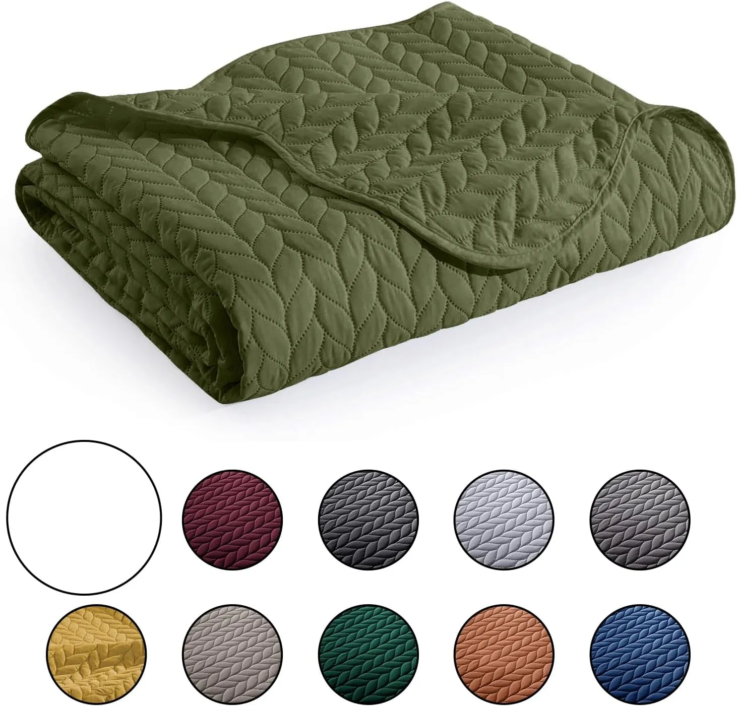 MOONLIGHT20015 Quilt King Size Bedding Set (106" x 96") - 2 Pillow Shams (20" x 36"  2") - Summer Reversible Lightweight 3 Pcs Microfiber Coverlet Set Embossed Quilt Bedspreads (Olive Green)