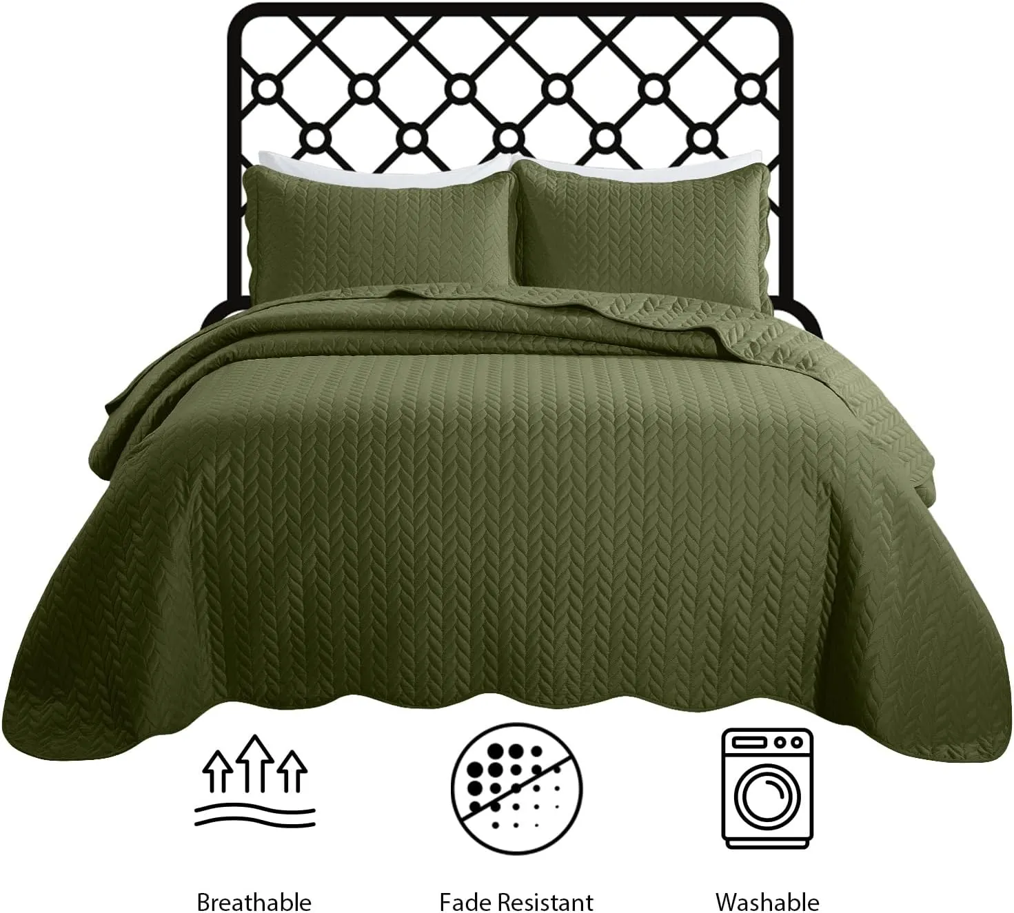 MOONLIGHT20015 Quilt King Size Bedding Set (106" x 96") - 2 Pillow Shams (20" x 36"  2") - Summer Reversible Lightweight 3 Pcs Microfiber Coverlet Set Embossed Quilt Bedspreads (Olive Green)