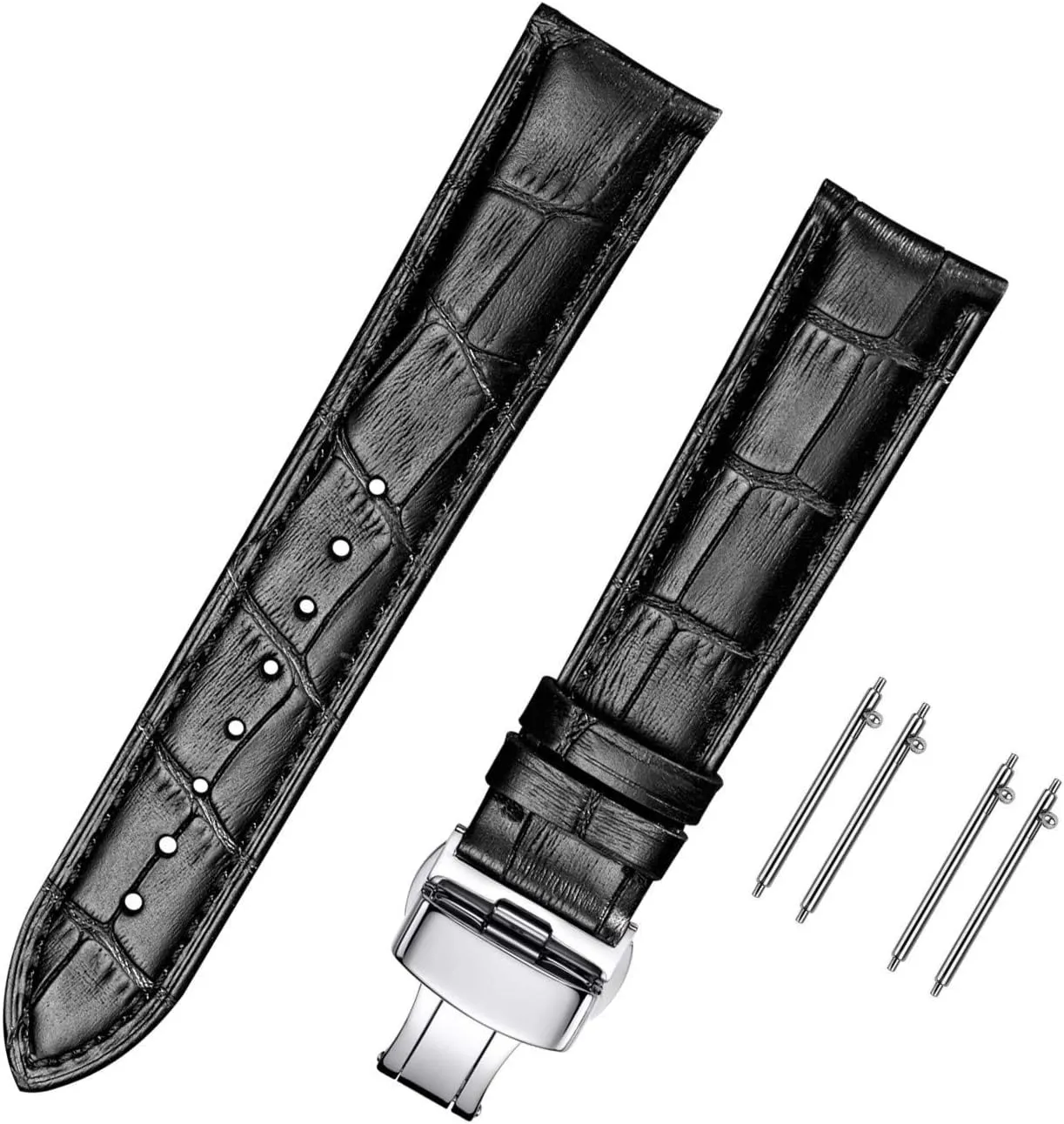 Moran Quick Release Leather Watch Bands Deployment Butterfly Buckle 18mm 20mm 22mm 24mm Blue Black Brown Calfskin Replacement Watch Strap for Men & Women
