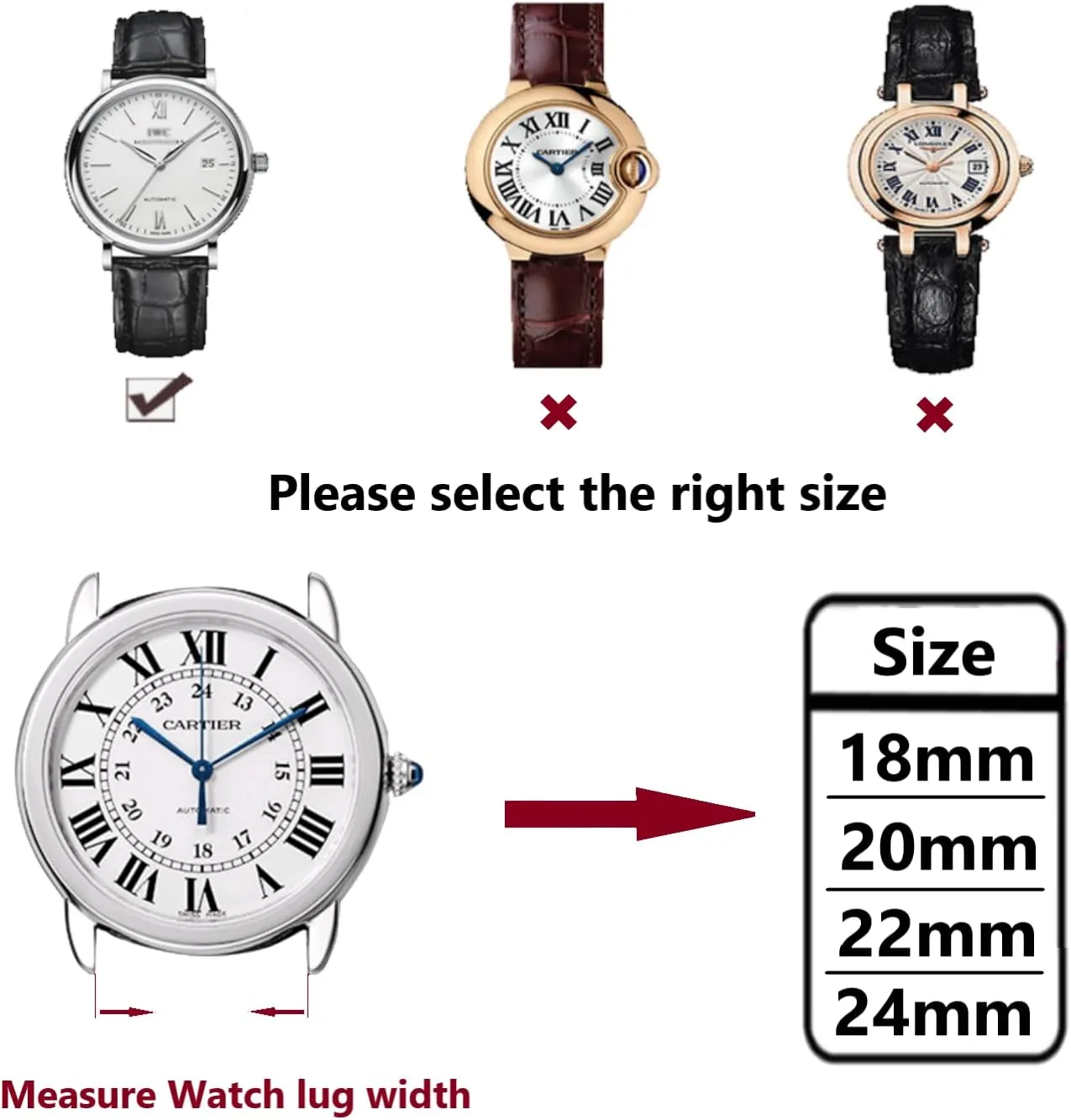 Moran Quick Release Leather Watch Bands Deployment Butterfly Buckle 18mm 20mm 22mm 24mm Blue Black Brown Calfskin Replacement Watch Strap for Men & Women