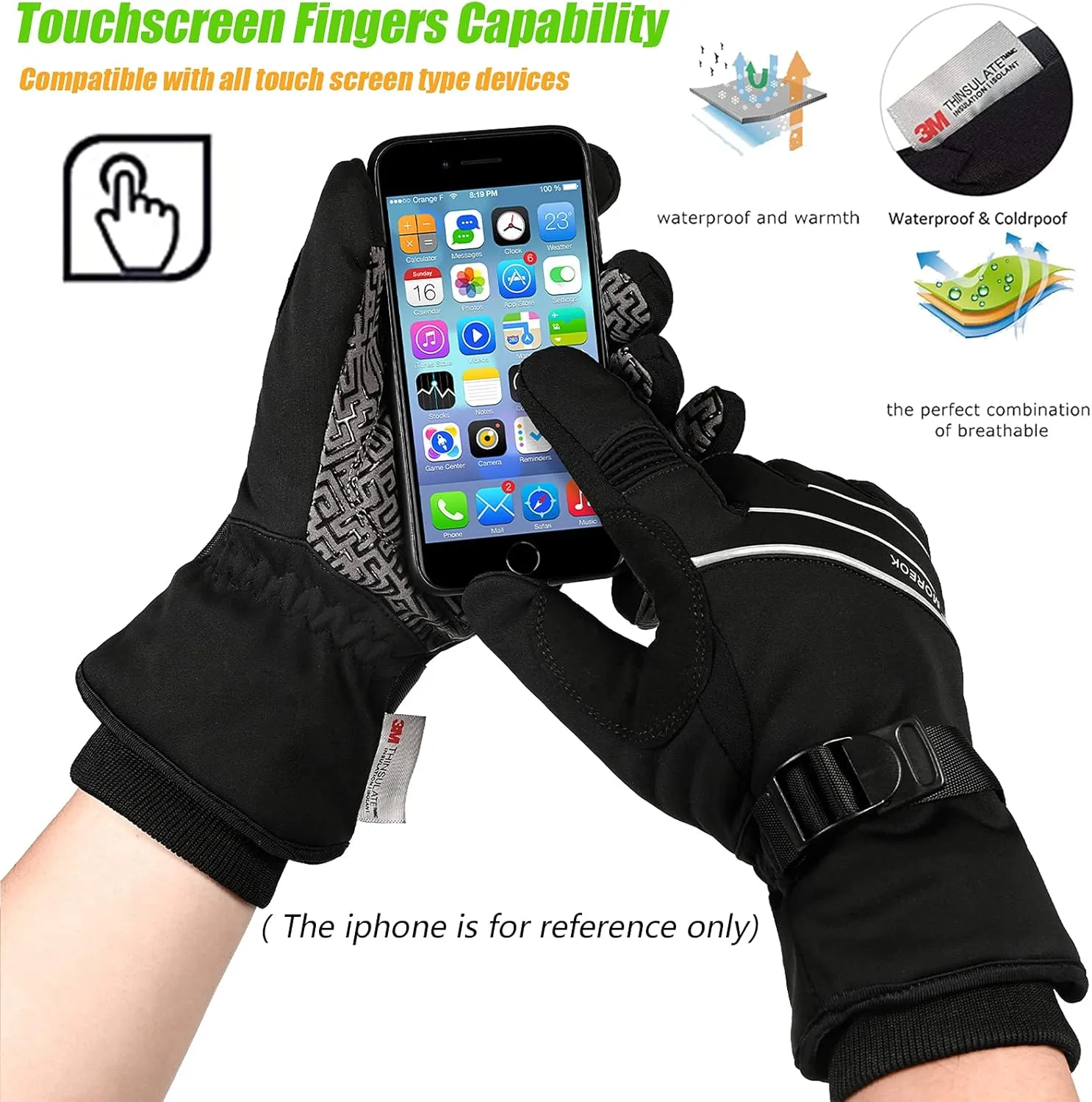 MOREOK Waterproof & Windproof -30°F Winter Gloves for Men/Women, 3M Thinsulate Thermal Gloves Touch Screen Warm Gloves for Skiing,Cycling,Motorcycle,Running