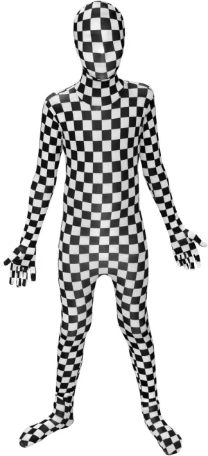 Morphsuits Black and White Check Kids Fancy Dress Costume