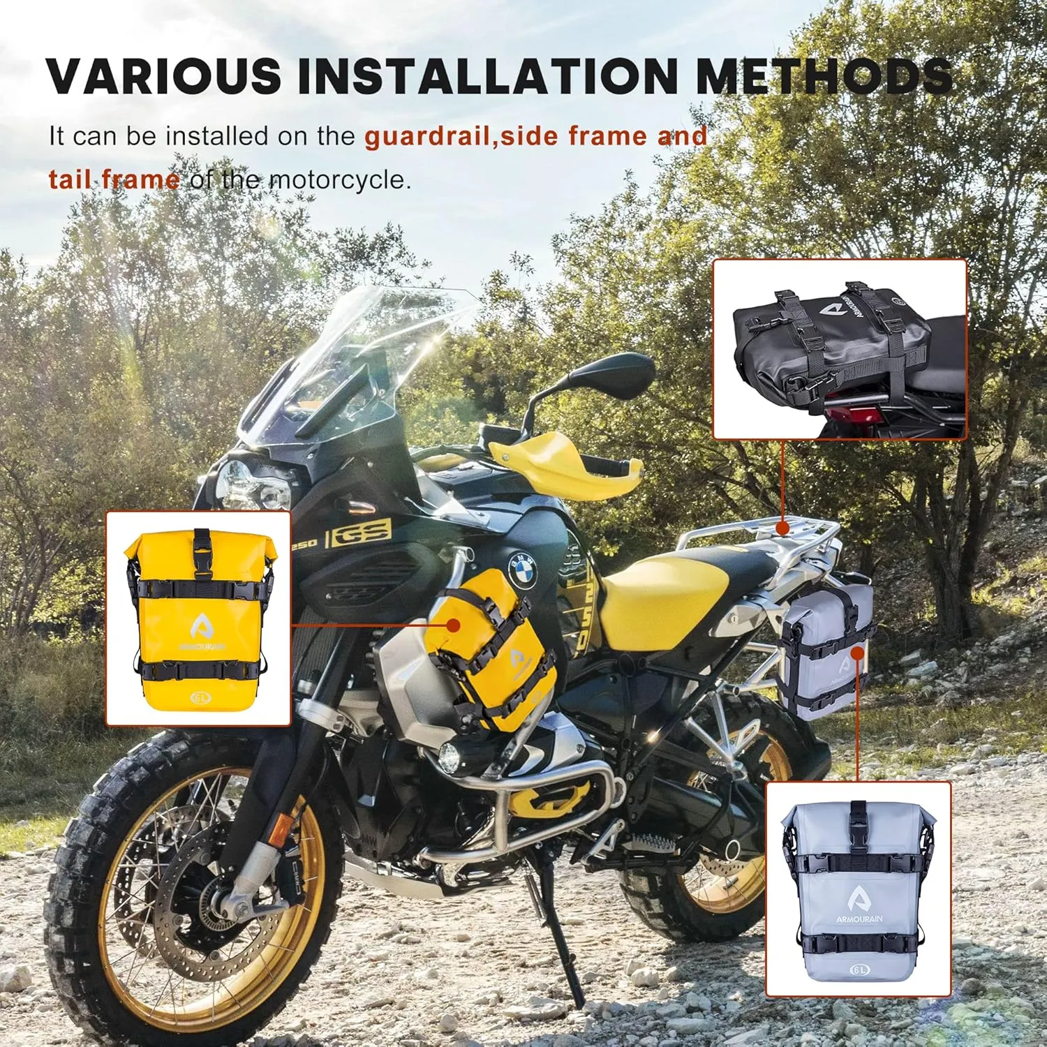 Motorcycle Bumpers Bag Waterproof 6L Motor Crash Bar Bag with Shoulder Strap Motorcycles Side Frame Bag Riding Tools Accessories (PVC Imitation Carbon Fiber Black)