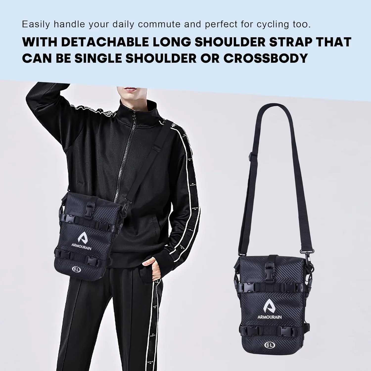 Motorcycle Bumpers Bag Waterproof 6L Motor Crash Bar Bag with Shoulder Strap Motorcycles Side Frame Bag Riding Tools Accessories (PVC Imitation Carbon Fiber Black)