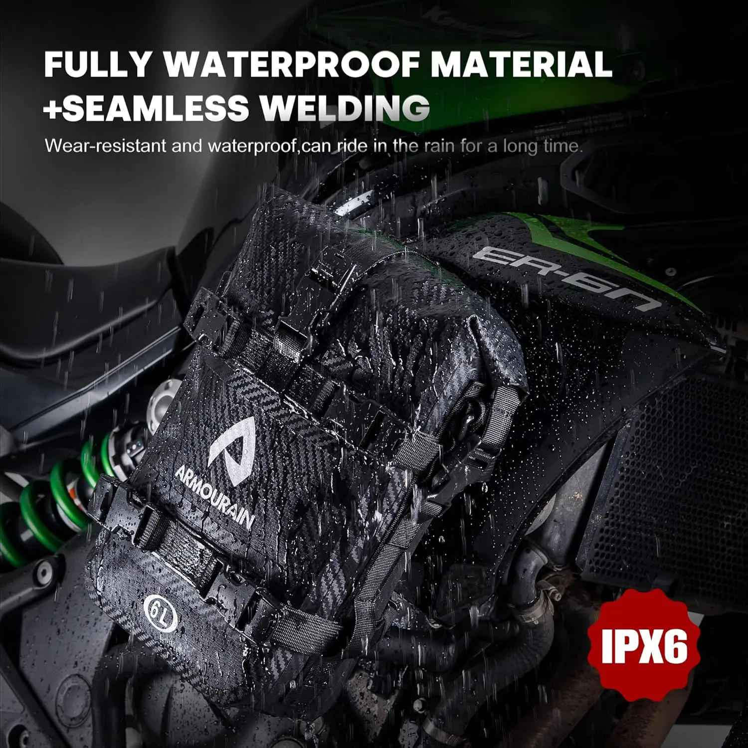 Motorcycle Bumpers Bag Waterproof 6L Motor Crash Bar Bag with Shoulder Strap Motorcycles Side Frame Bag Riding Tools Accessories (PVC Imitation Carbon Fiber Black)