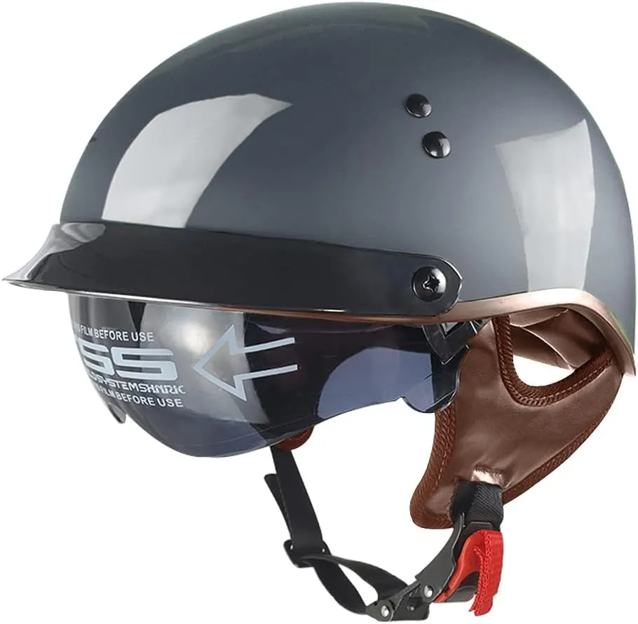 Motorcycle Half Helmet with Retractable Inner Sun Shade Quick Release Buckle DOT Approved Half Face Cycling Helmets for Men Women Adult