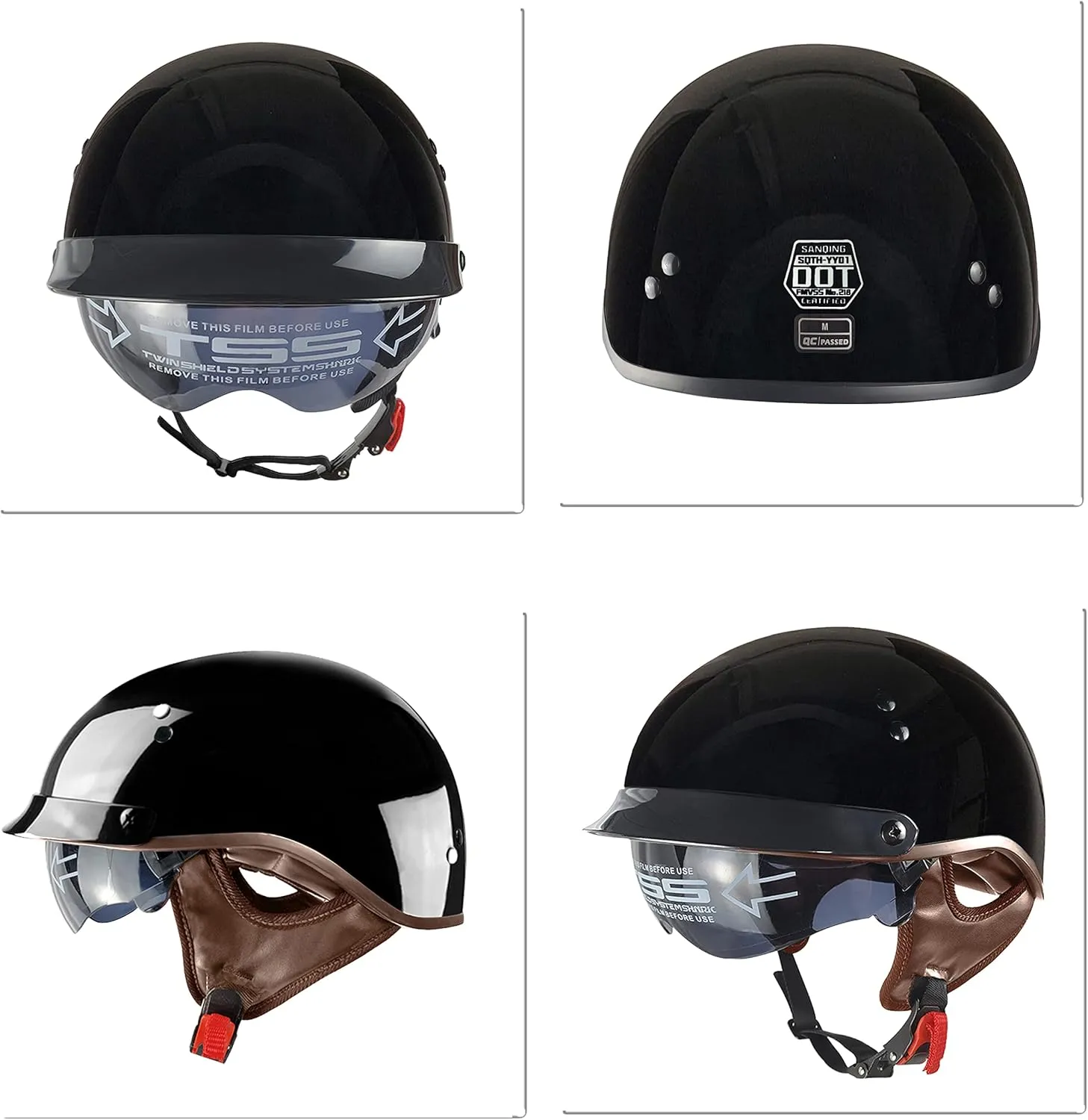 Motorcycle Half Helmet with Retractable Inner Sun Shade Quick Release Buckle DOT Approved Half Face Cycling Helmets for Men Women Adult