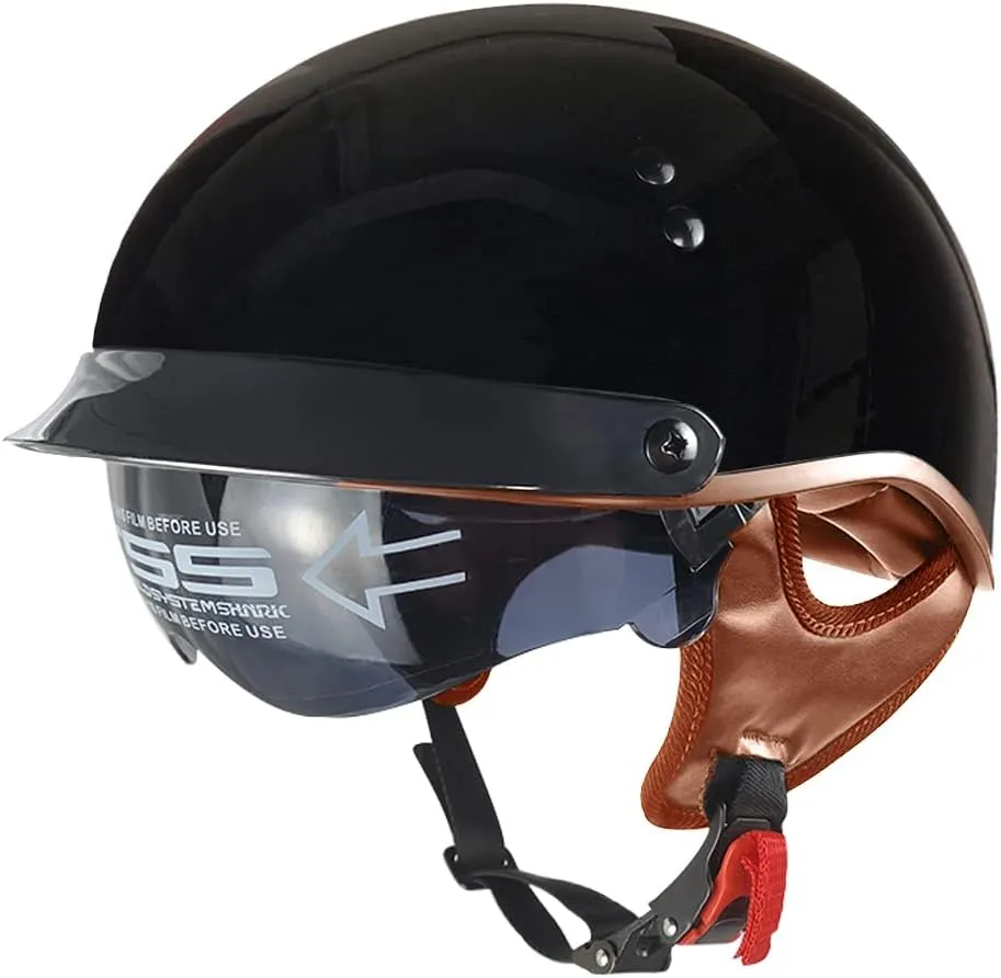 Motorcycle Half Helmet with Retractable Inner Sun Shade Quick Release Buckle DOT Approved Half Face Cycling Helmets for Men Women Adult