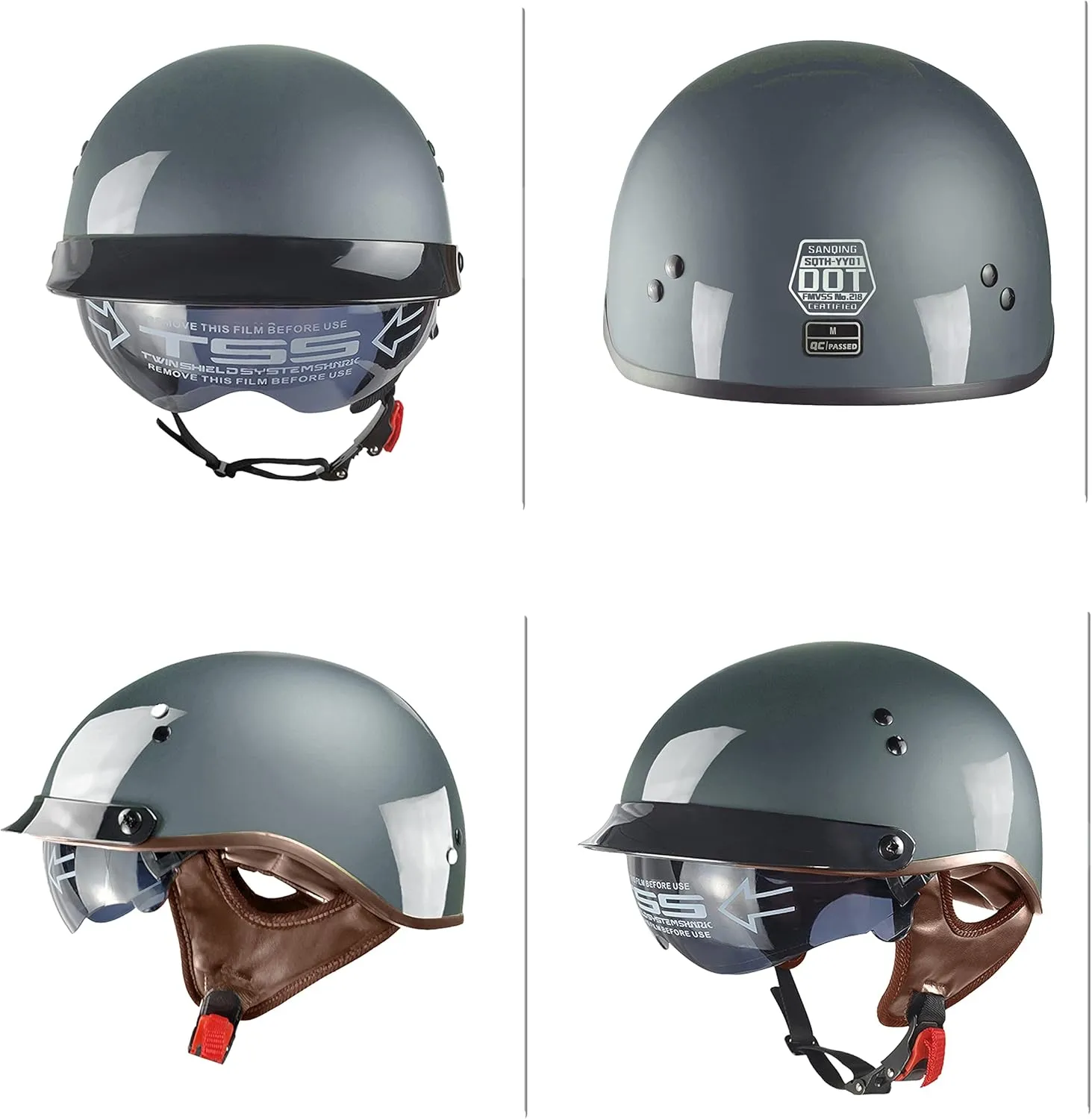 Motorcycle Half Helmet with Retractable Inner Sun Shade Quick Release Buckle DOT Approved Half Face Cycling Helmets for Men Women Adult