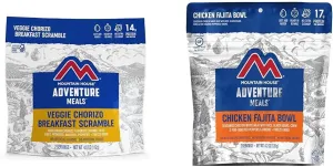 Mountain House 2-Servings Veggie Chorizo Breakfast Scramble & Chicken Fajita Bowl Freeze-Dried Backpacking Food Bundle
