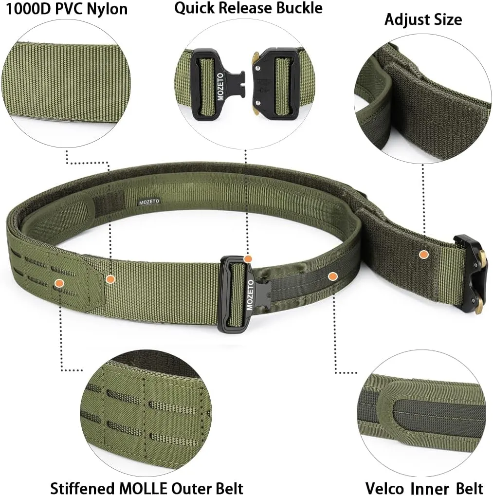 MOZETO Molle Battle Belt, 2" Battle Belts Tactical War Combat Quick Release Law Enforcement Duty Belts for Men