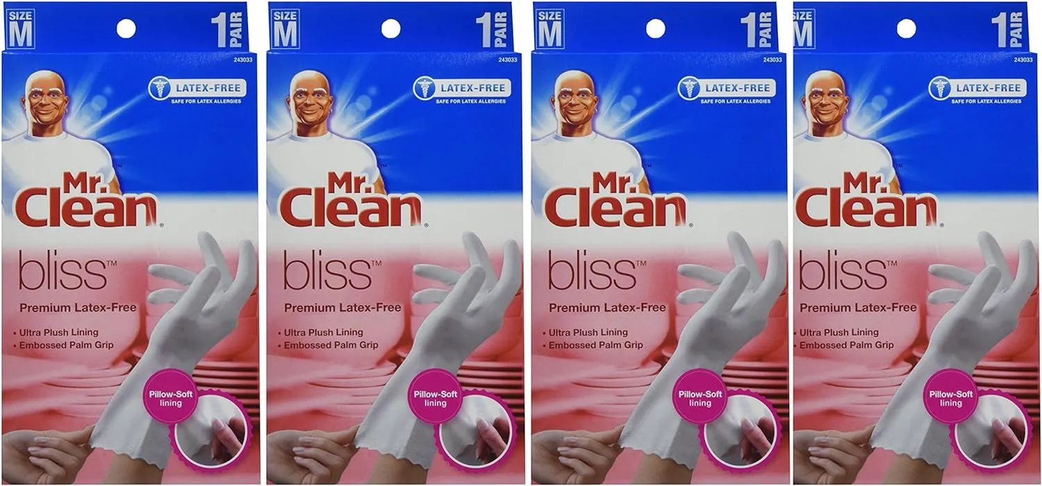 Mr. Clean 243033 Bliss Premium 1-pair Latex-free Gloves, Medium (4 Pack)