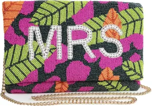 MRS Clutch Purse for Wedding Da Beaded Tropical Clutch Purse for Bachelorette Party Tropical Bridal Purse, Bridal Shower Gifts for Future Mrs and Bride To Be