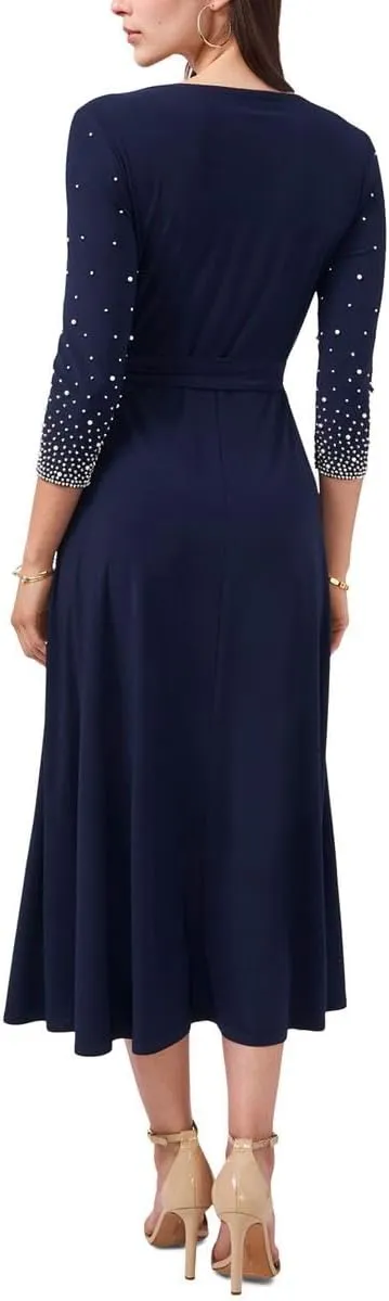 MSK Womens Knit Beaded Midi Dress
