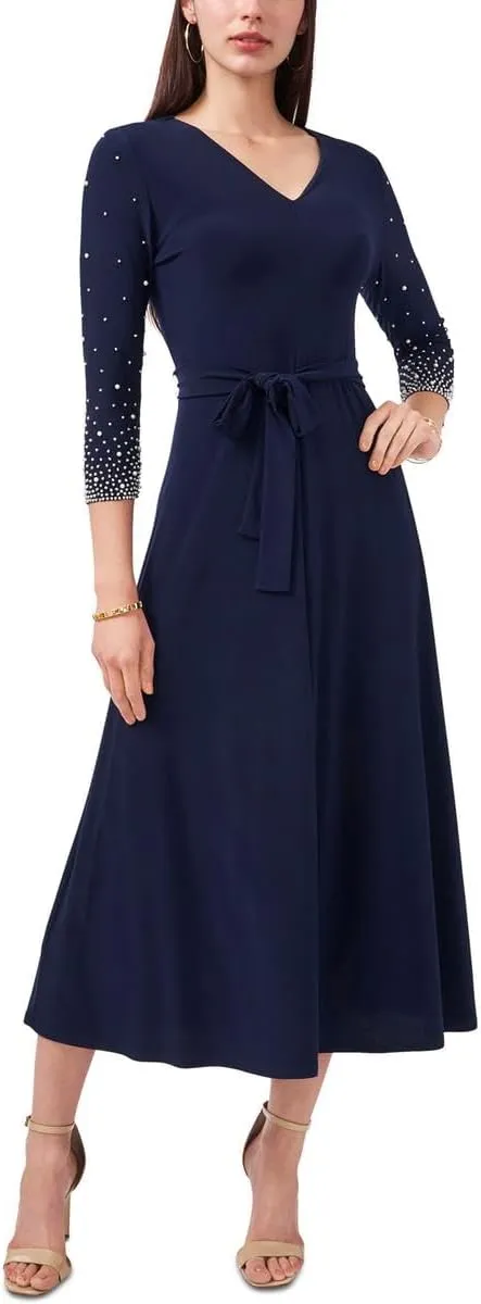 MSK Womens Knit Beaded Midi Dress