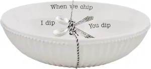 Mud Pie Circa Chip And Dip Bowl Set, White dish 3" x 12" dia | spoon 3 1/2"