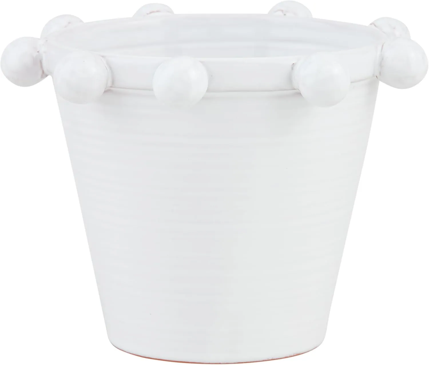 Mud Pie Dotted Rim Beaded Planter, 5" x 5 1/2" dia, WHITE