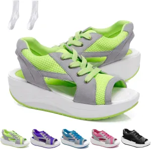 Muffin Sandals for Women, Contrast Paneled Cutout Lace-Up Muffin Sandals, Platform Wedges Open Toe Shoes