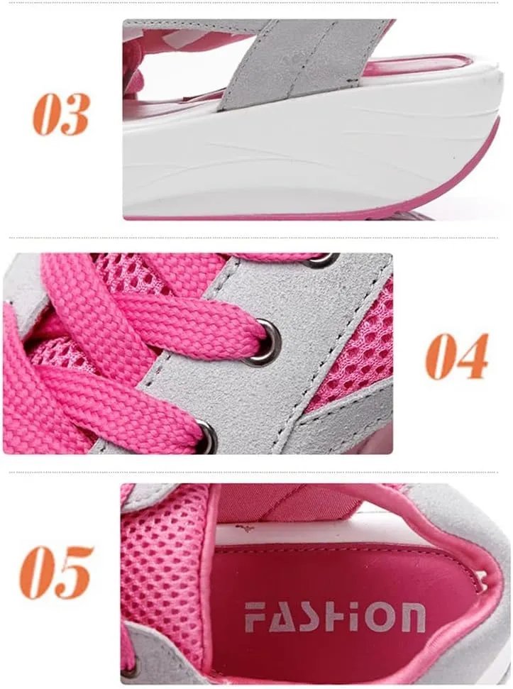 Muffin Sandals for Women, Contrast Paneled Cutout Lace-Up Muffin Sandals, Platform Wedges Open Toe Shoes