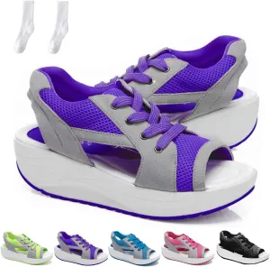 Muffin Sandals for Women, Contrast Paneled Cutout Lace-Up Muffin Sandals, Platform Wedges Open Toe Shoes
