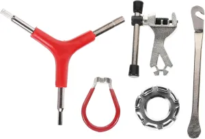Multi-Hole Bicycle Wrench Tool Kit 5 Piece Set: Y-Type Wrench Spoke Key Tire Lever and Chain Breaker Universal Bike Repair Kit