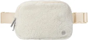 Mum’s Memory Fleece Mini Belt Bag with Adjustable Strap, Sherpa Small Waist Pouch Fanny Pack for Workout Running Traveling Hiking, Ivory（white）
