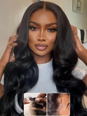 Nadula Glueless 5x5 Thin HD BlendAway Body Wave Lace Closure Bye Bye Knots Wigs Human Hair Pre Cut/Plucked/Bleached Match All Skin Tones Pre Everything Glueless Wigs 180% Density 16inch