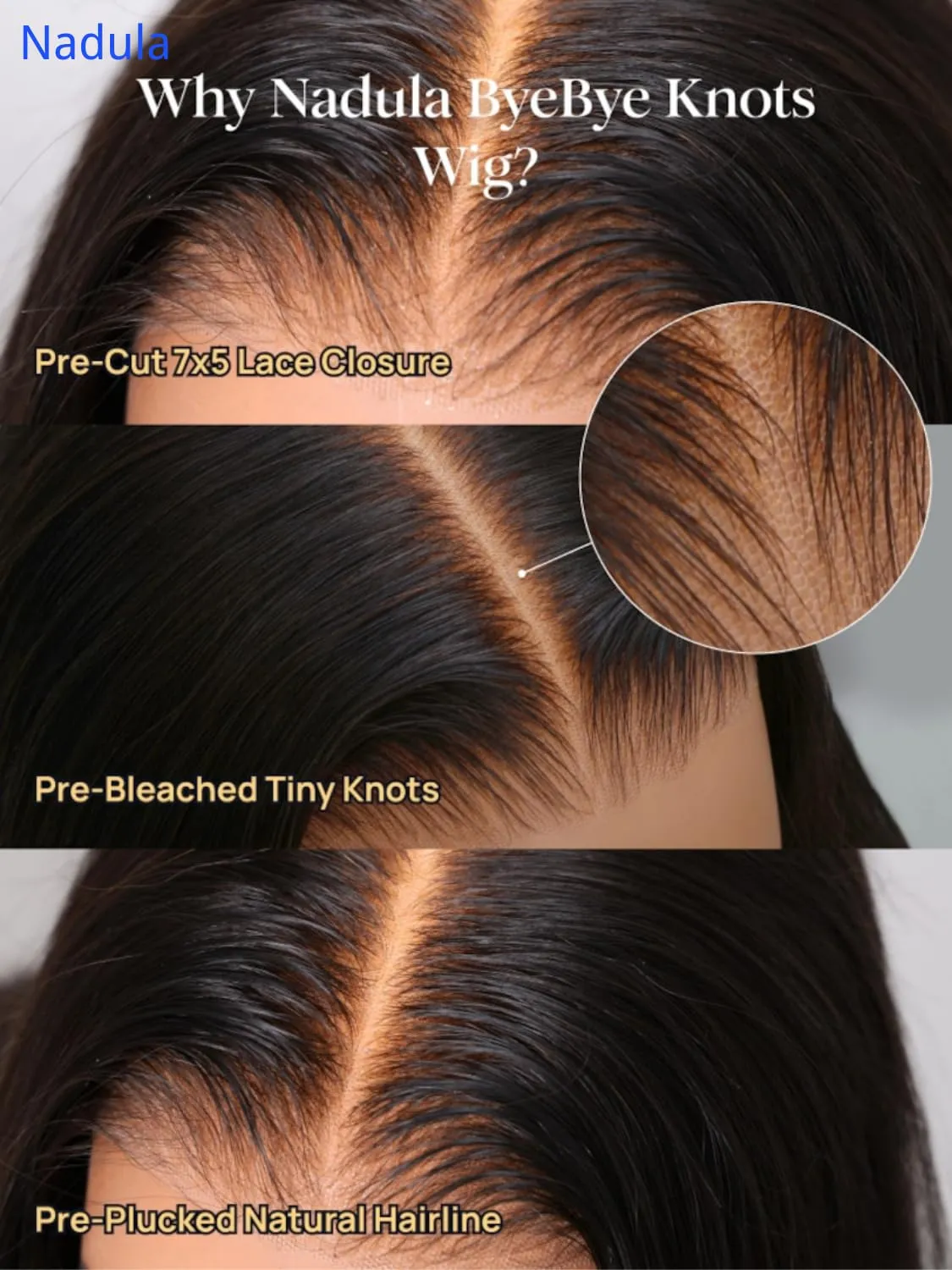 Nadula Glueless 5x5 Thin HD BlendAway Body Wave Lace Closure Bye Bye Knots Wigs Human Hair Pre Cut/Plucked/Bleached Match All Skin Tones Pre Everything Glueless Wigs 180% Density 16inch
