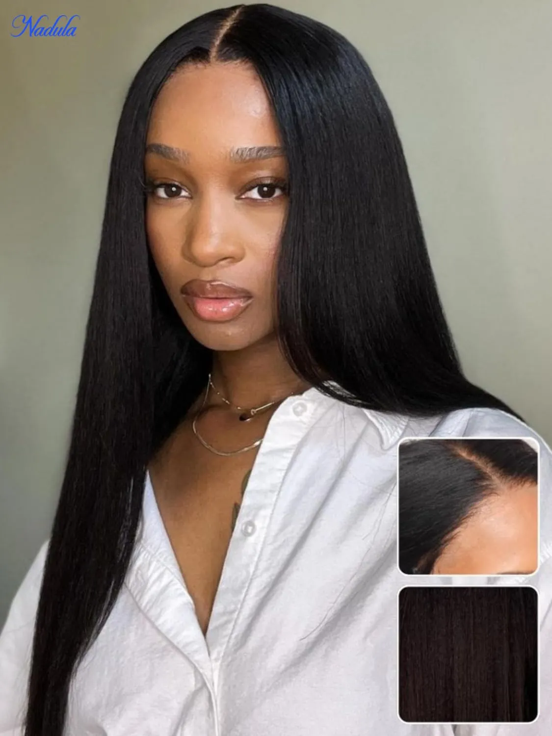 Nadula Yaki Straight Glueless 5x5 Thin HD BlendAway Lace Closure Bye Bye Knots Wigs Human Hair Pre Cut/Plucked/Bleached Match All Skin Tones Pre Everything Glueless Wigs 180% Density 18inch