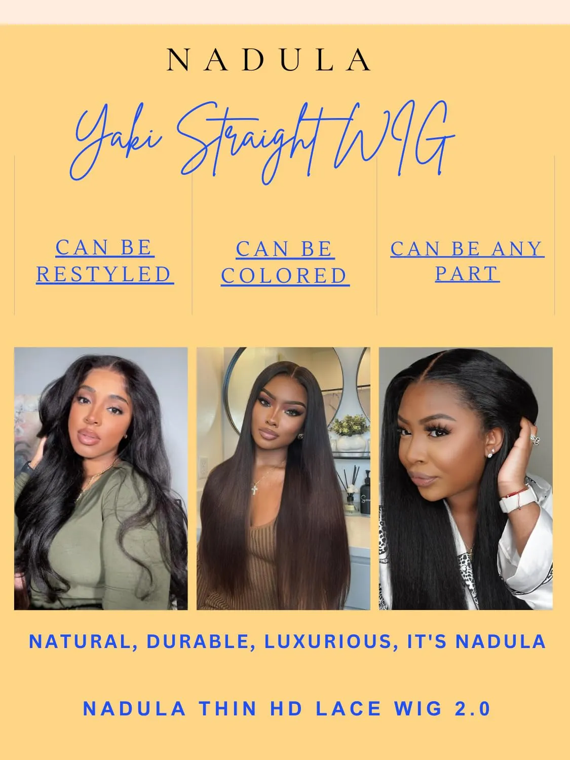 Nadula Yaki Straight Glueless 5x5 Thin HD BlendAway Lace Closure Bye Bye Knots Wigs Human Hair Pre Cut/Plucked/Bleached Match All Skin Tones Pre Everything Glueless Wigs 180% Density 18inch
