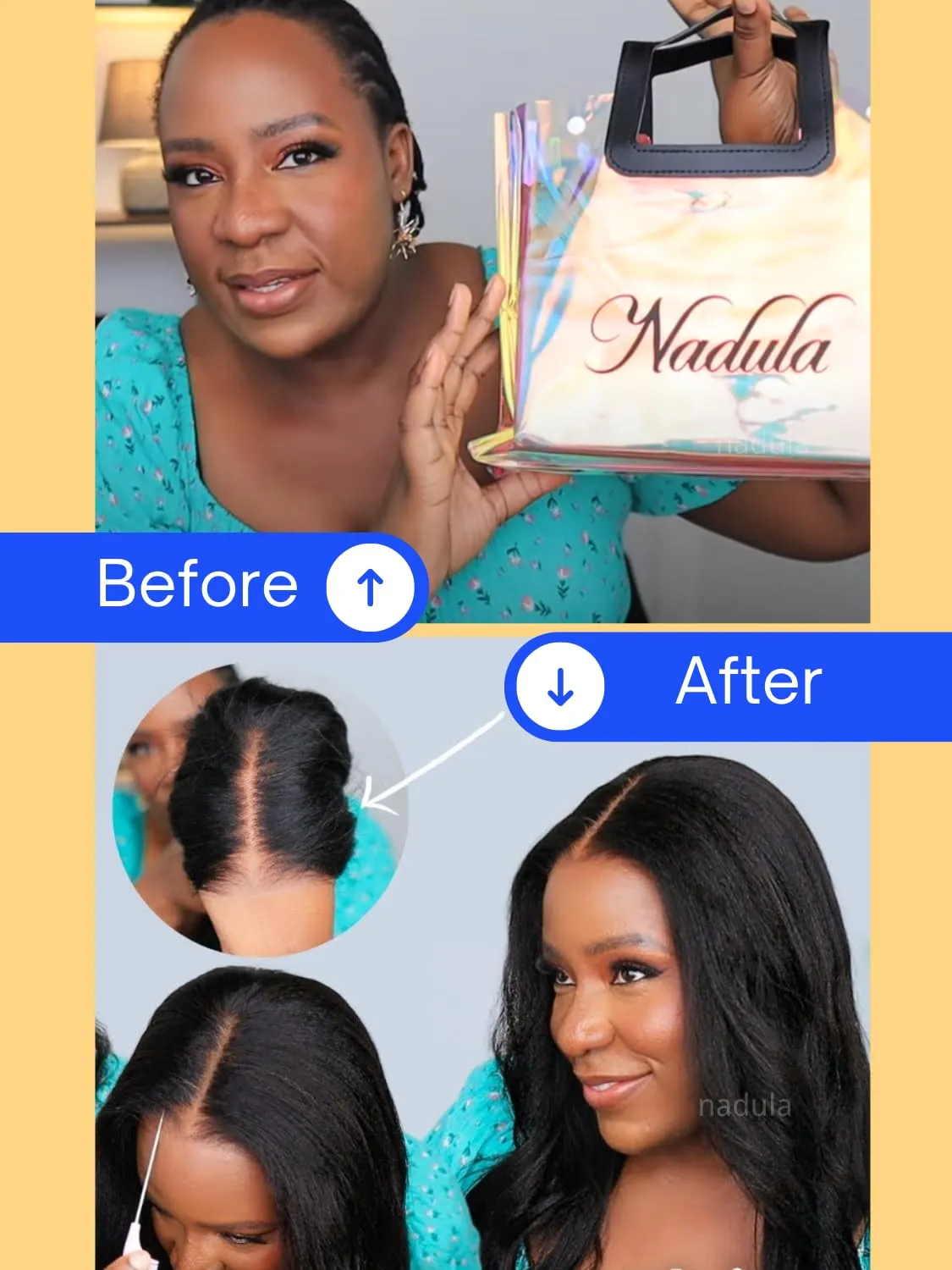 Nadula Yaki Straight Glueless 5x5 Thin HD BlendAway Lace Closure Bye Bye Knots Wigs Human Hair Pre Cut/Plucked/Bleached Match All Skin Tones Pre Everything Glueless Wigs 180% Density 18inch