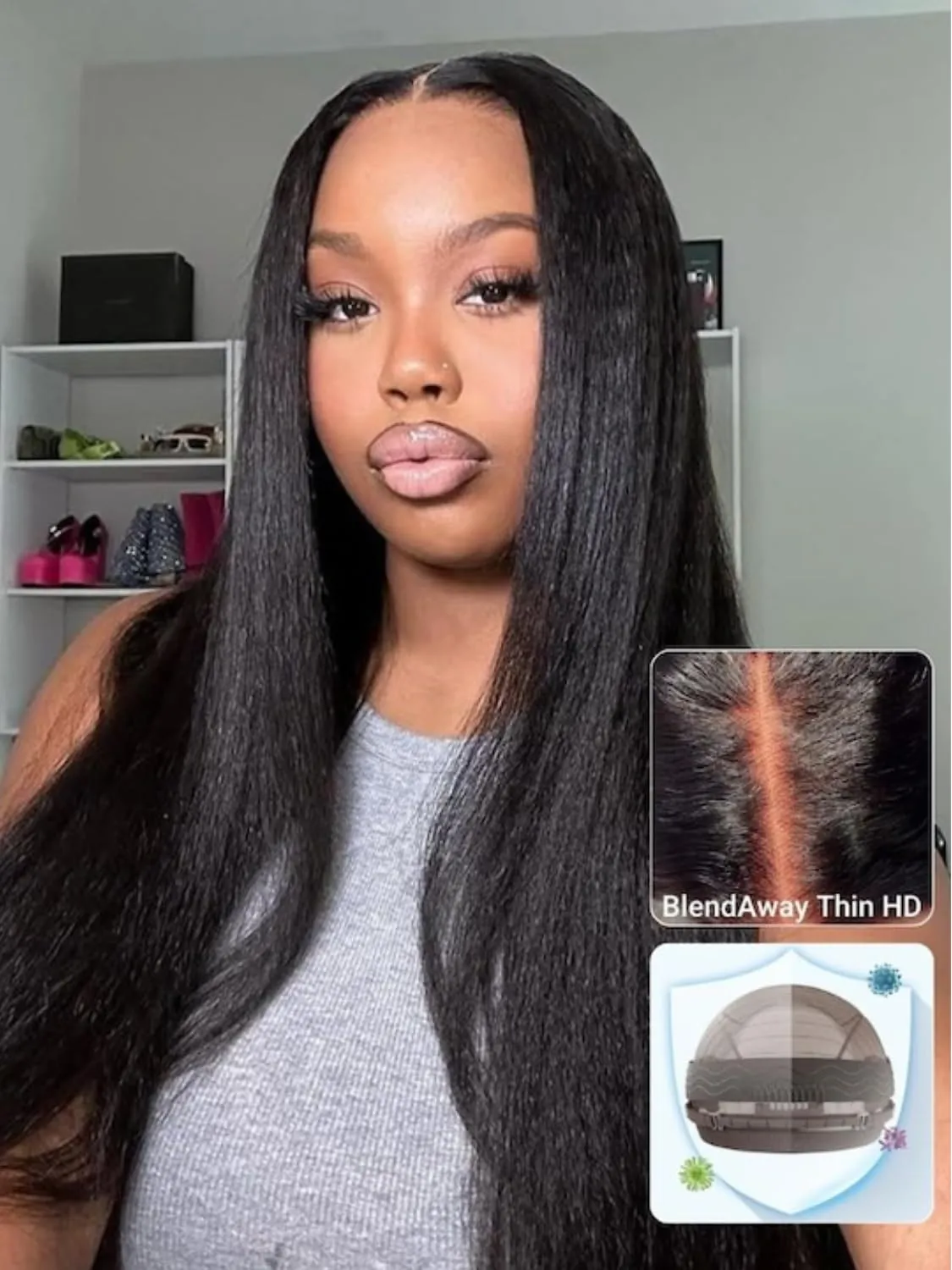 Nadula Yaki Straight Glueless 5x5 Thin HD BlendAway Lace Closure Bye Bye Knots Wigs Human Hair Pre Cut/Plucked/Bleached Match All Skin Tones Pre Everything Glueless Wigs 180% Density 18inch
