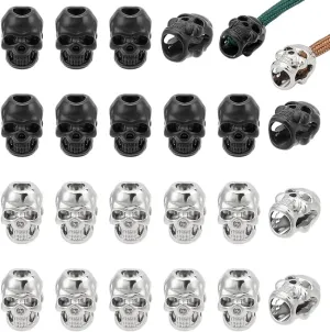 NBEADS 40 Pcs 2 Colors Alloy Skull Beads, Skull Shape Alloy Cord End Lock Paracord Beads Metal Large Hole Beads EDC European Beads Lanyard Cord Beads for Shoelace Jewelry EDC String Pendant