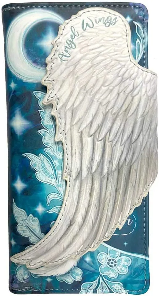 Nemesis Now Angel Wings White Feather Embossed Purse, Blue, 18.5cm