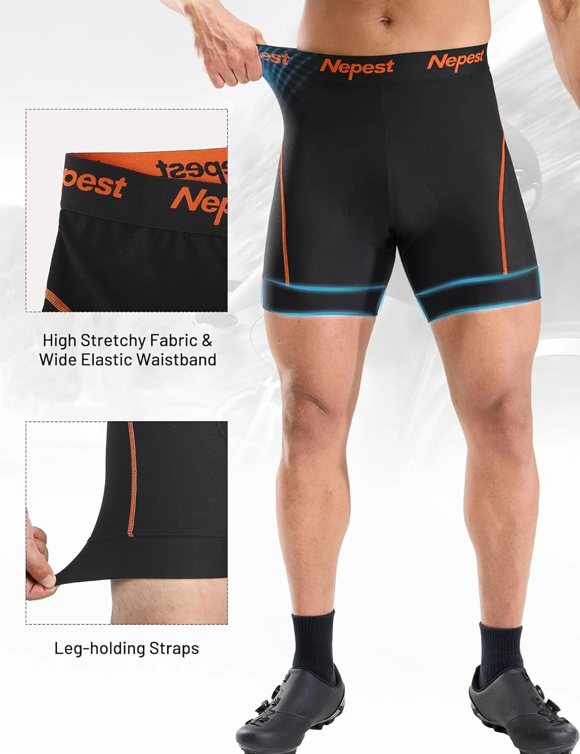 Nepest Mens Cycling Underwear 4D Padded Bike Shorts MTB Liner Mountain Bicycle Tights for Riding