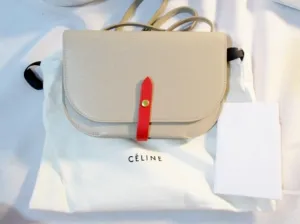 NEW NWT CELINE PARIS Leather Crossbody FLAP Bag Purse TAUPE BEIGE