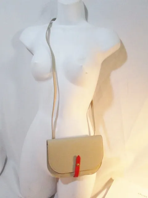 NEW NWT CELINE PARIS Leather Crossbody FLAP Bag Purse TAUPE BEIGE