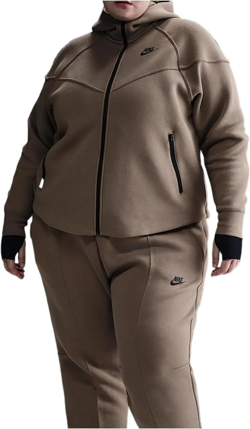 Nike Sportswear Tech Fleece Windrunner Women's Full-Zip Hoodie (Plus Size) (FB8340-233, Mink Brown/Black)