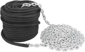 NovelBee 1/2 inch Double Braid Nylon Rope with 1/4 Inch x 15 Feet Galvanized Chain for Boat Anchor Rope and Dock Line (Black, Length:150')