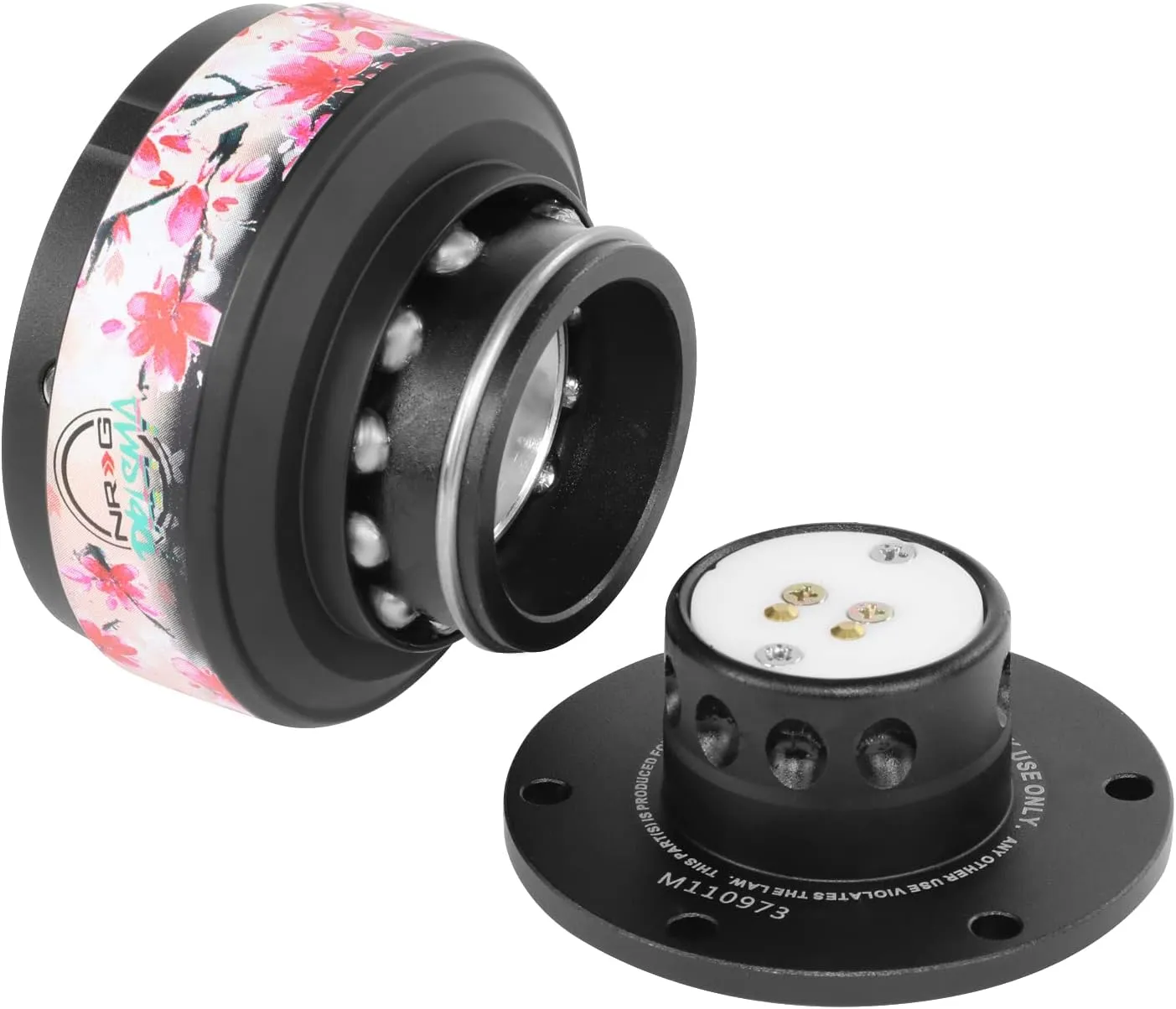 NRG Innovations Gen 2.0 Steering Wheel Quick Release Adapter 6-HOLE with Mounting Bolts, Quick Release - Black Body/Sakura ring with Prisma Collab, NRG-SRK-200BK-SAKURA