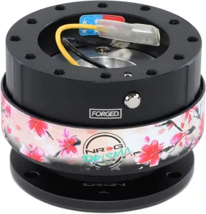NRG Innovations Gen 2.0 Steering Wheel Quick Release Adapter 6-HOLE with Mounting Bolts, Quick Release - Black Body/Sakura ring with Prisma Collab, NRG-SRK-200BK-SAKURA