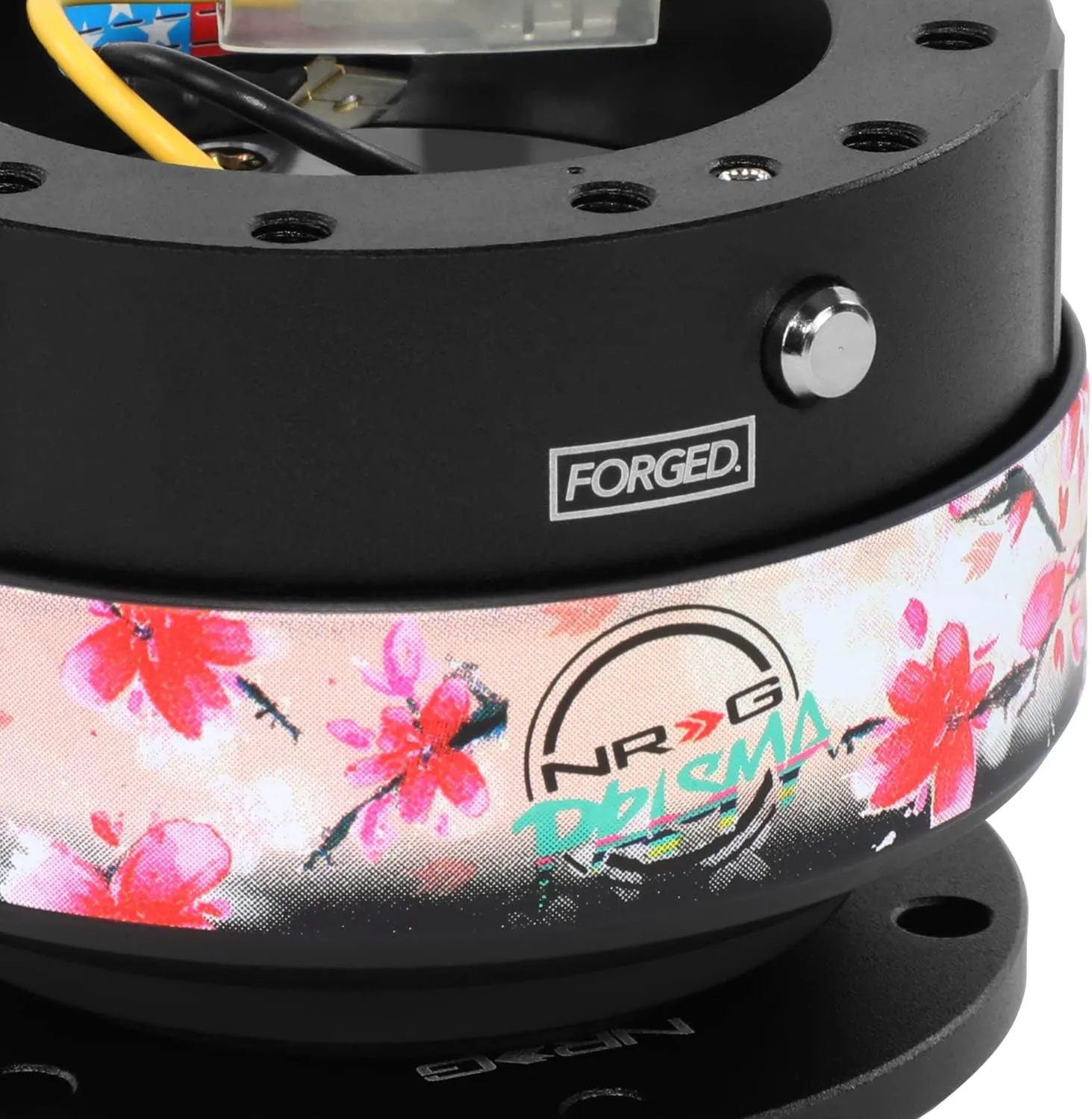 NRG Innovations Gen 2.0 Steering Wheel Quick Release Adapter 6-HOLE with Mounting Bolts, Quick Release - Black Body/Sakura ring with Prisma Collab, NRG-SRK-200BK-SAKURA