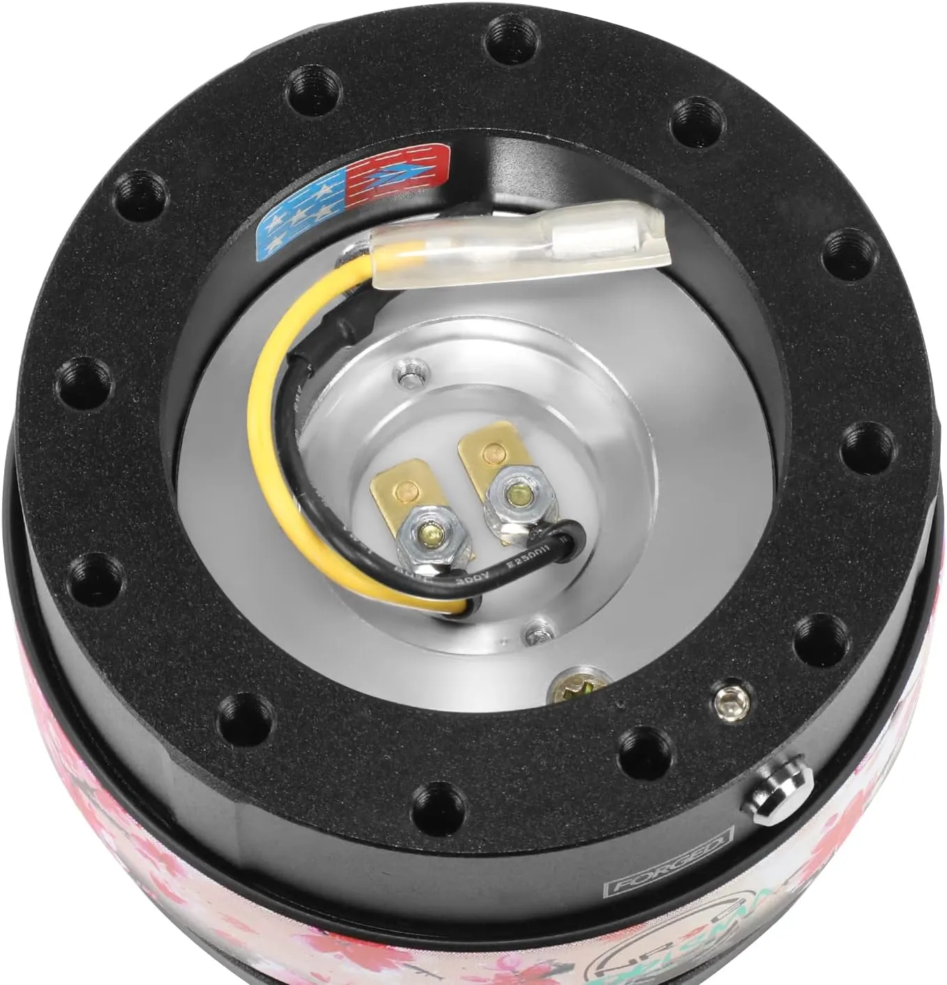 NRG Innovations Gen 2.0 Steering Wheel Quick Release Adapter 6-HOLE with Mounting Bolts, Quick Release - Black Body/Sakura ring with Prisma Collab, NRG-SRK-200BK-SAKURA