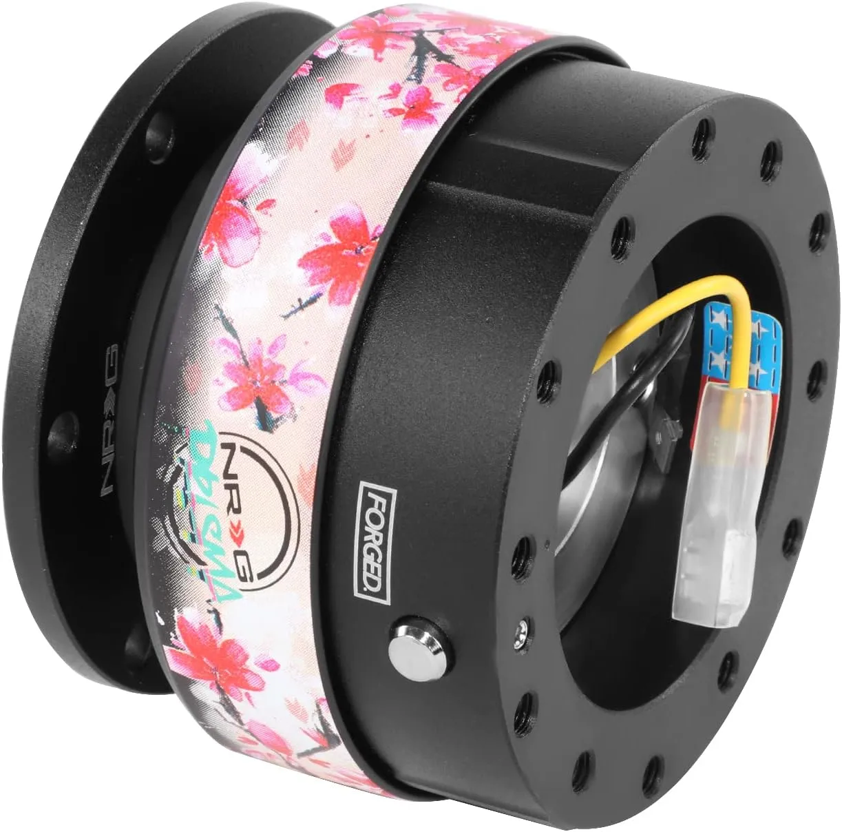 NRG Innovations Gen 2.0 Steering Wheel Quick Release Adapter 6-HOLE with Mounting Bolts, Quick Release - Black Body/Sakura ring with Prisma Collab, NRG-SRK-200BK-SAKURA