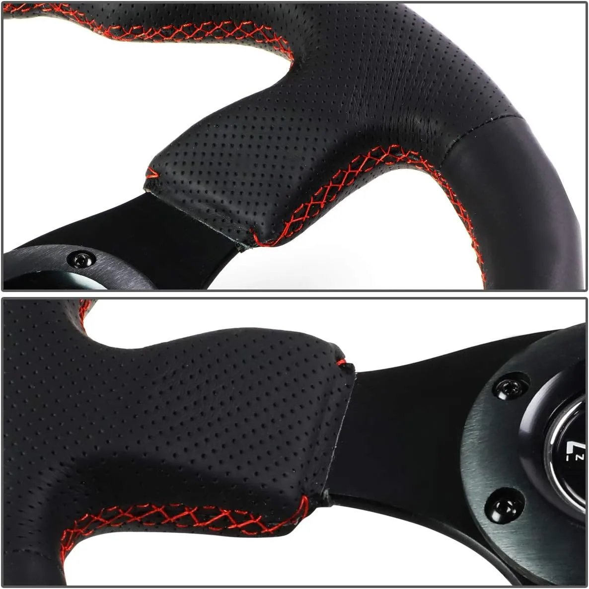 NRG Innovations RST-012R-RS Reinforced Steering Wheel (320mm Sport Leather Steering Wheelwith red stitch)
